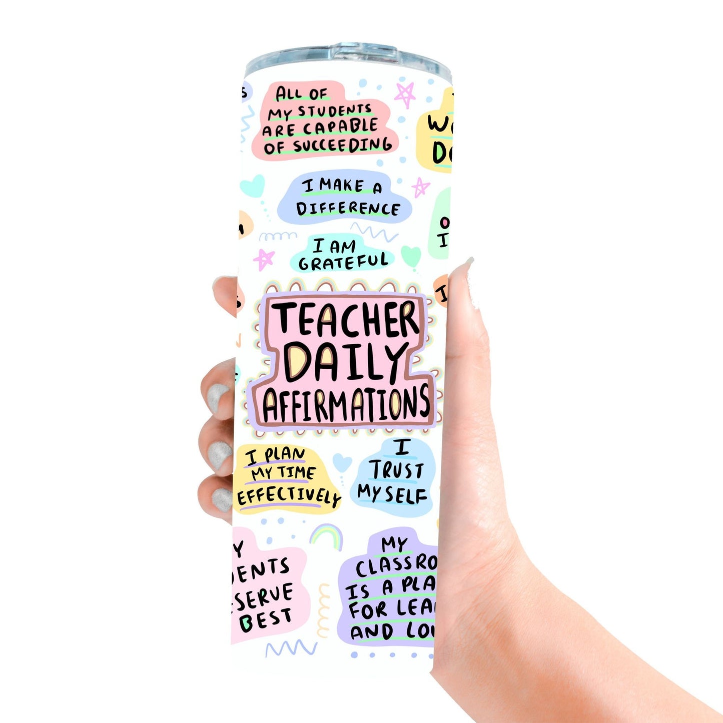 Teacher Daily Affirmations Tumbler, Positive Affirmations Tumbler For Teachers, Gift For Favourite Teacher, Teacher 20oz Skinny Tumbler Gift