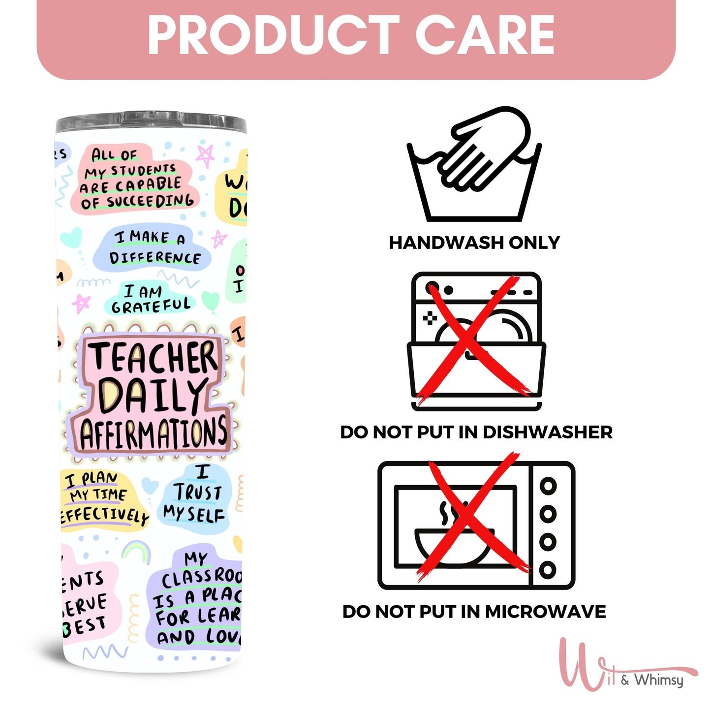 Teacher Daily Affirmations Tumbler, Positive Affirmations Tumbler For Teachers, Gift For Favourite Teacher, Teacher 20oz Skinny Tumbler Gift