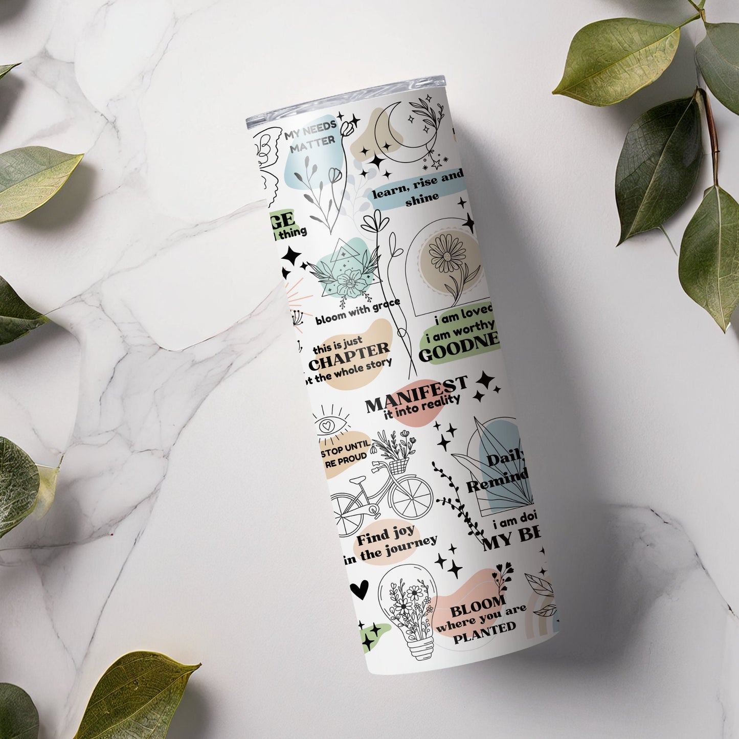 Boho Daily Affirmation Tumbler, Positive Mindset Cup, Daily Reminder, Affirmation Tumbler, 20oz tumbler, Positive Tumbler, Self Love