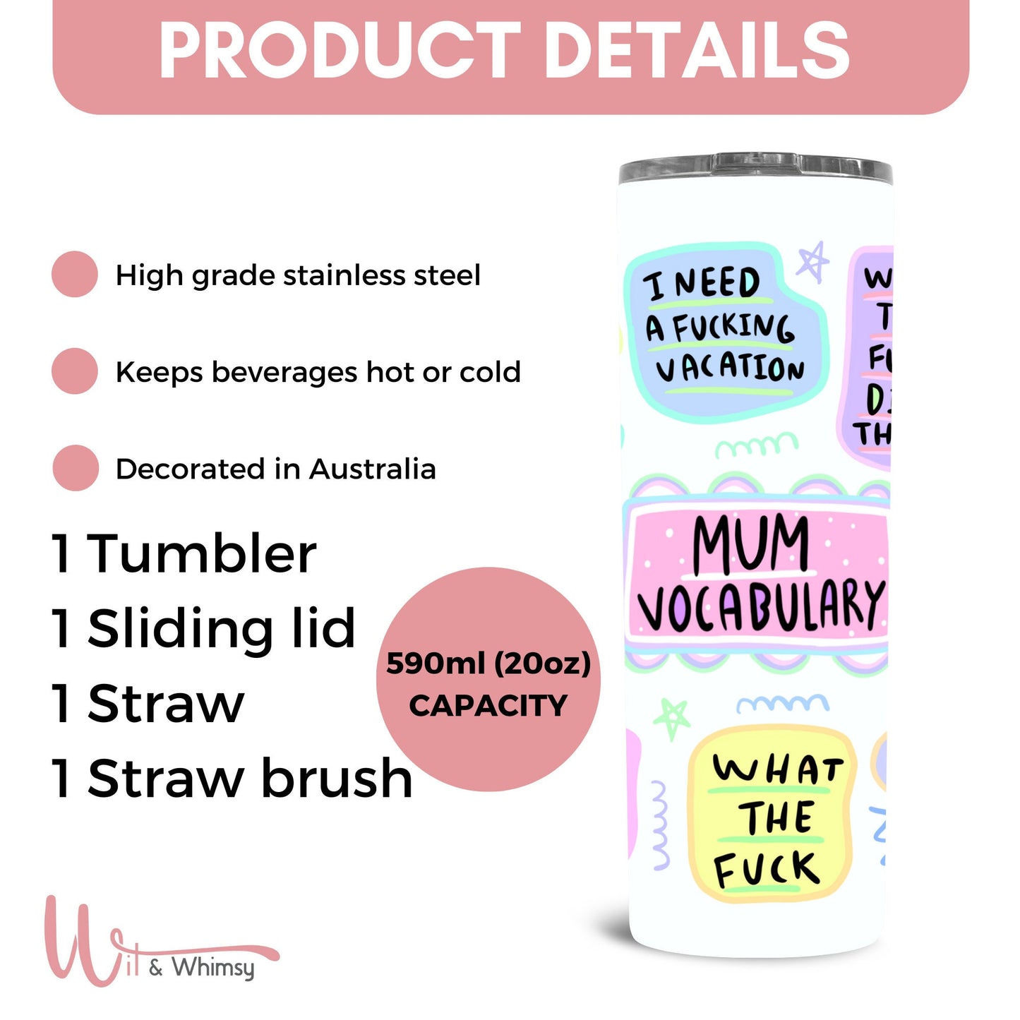 Mum Vocabulary Tumbler, 20oz Skinny Tumbler, Funny Gift For Mum,Vocabulary Tumbler, Mum Swear Words, Funny Mother's Day Gift Ideas, Mom Gift