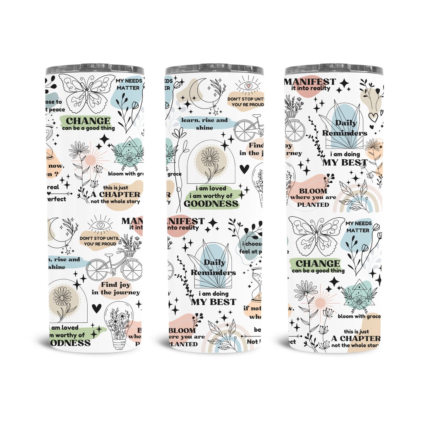 Boho Daily Affirmation Tumbler, Positive Mindset Cup, Daily Reminder, Affirmation Tumbler, 20oz tumbler, Positive Tumbler, Self Love