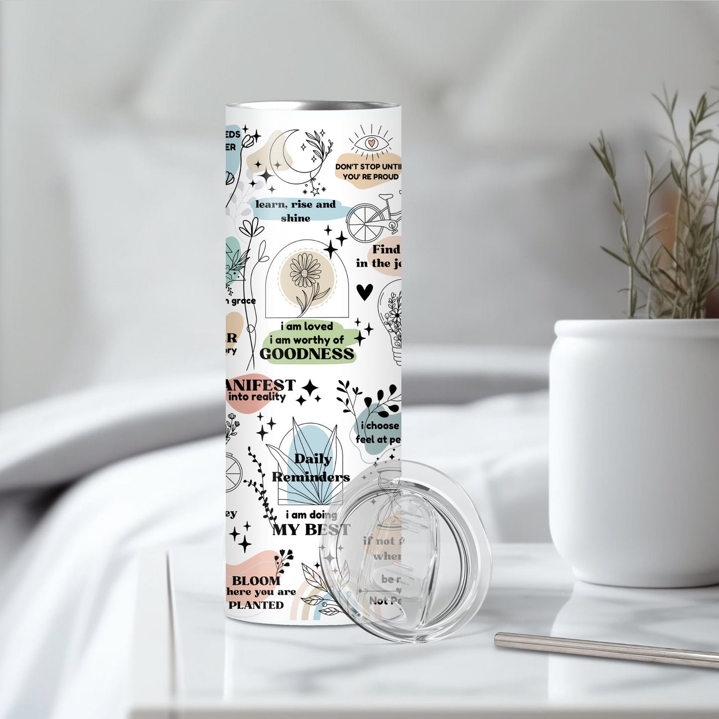Boho Daily Affirmation Tumbler, Positive Mindset Cup, Daily Reminder, Affirmation Tumbler, 20oz tumbler, Positive Tumbler, Self Love