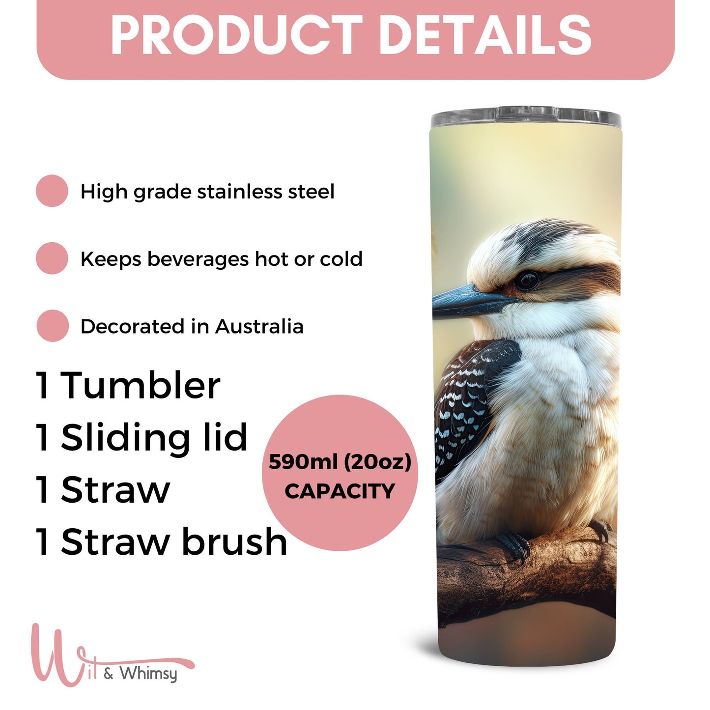 Watercolour Kookaburra Tumbler,Australian Birds, Australian Wildlife,Aussie, Kookaburra,Wildlife Picture, 20oz Skinny Tumbler, Australia