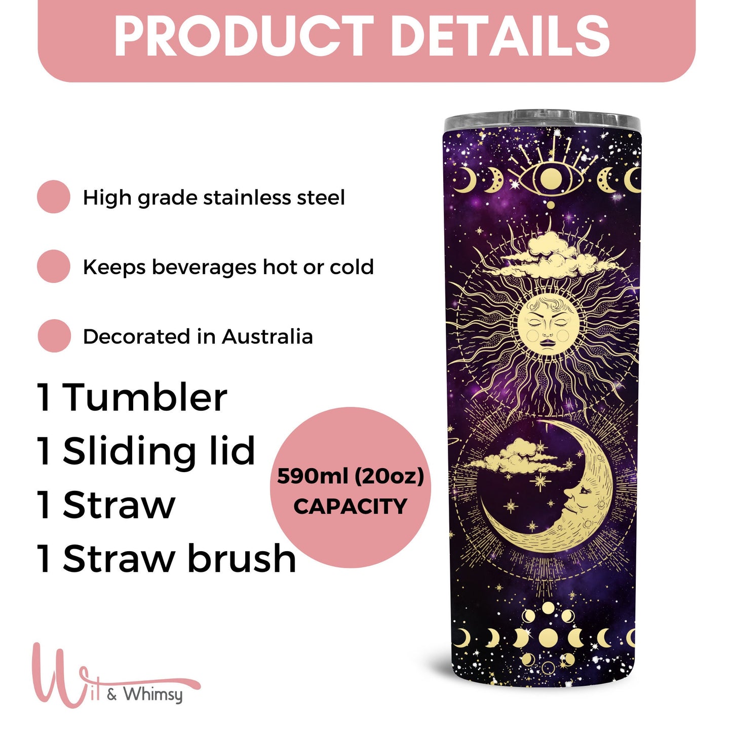 Purple Zodiac Tumbler,Universe tumbler,Magic Tumbler,Witch Tumbler,Celestial Witch,Celestial Moon, Zodiac, 20oz skinny tumbler, cottagecore