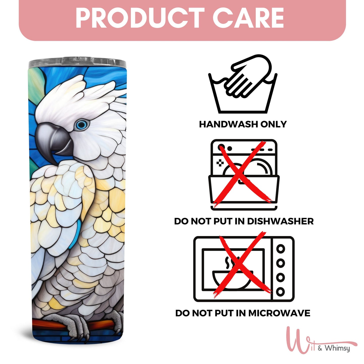 Stained Glass Cockatoo Tumbler,Australian Birds, Australian Wildlife,Aussie, Wild Parrots,Wildlife Picture, 20oz Skinny Tumbler, Australia