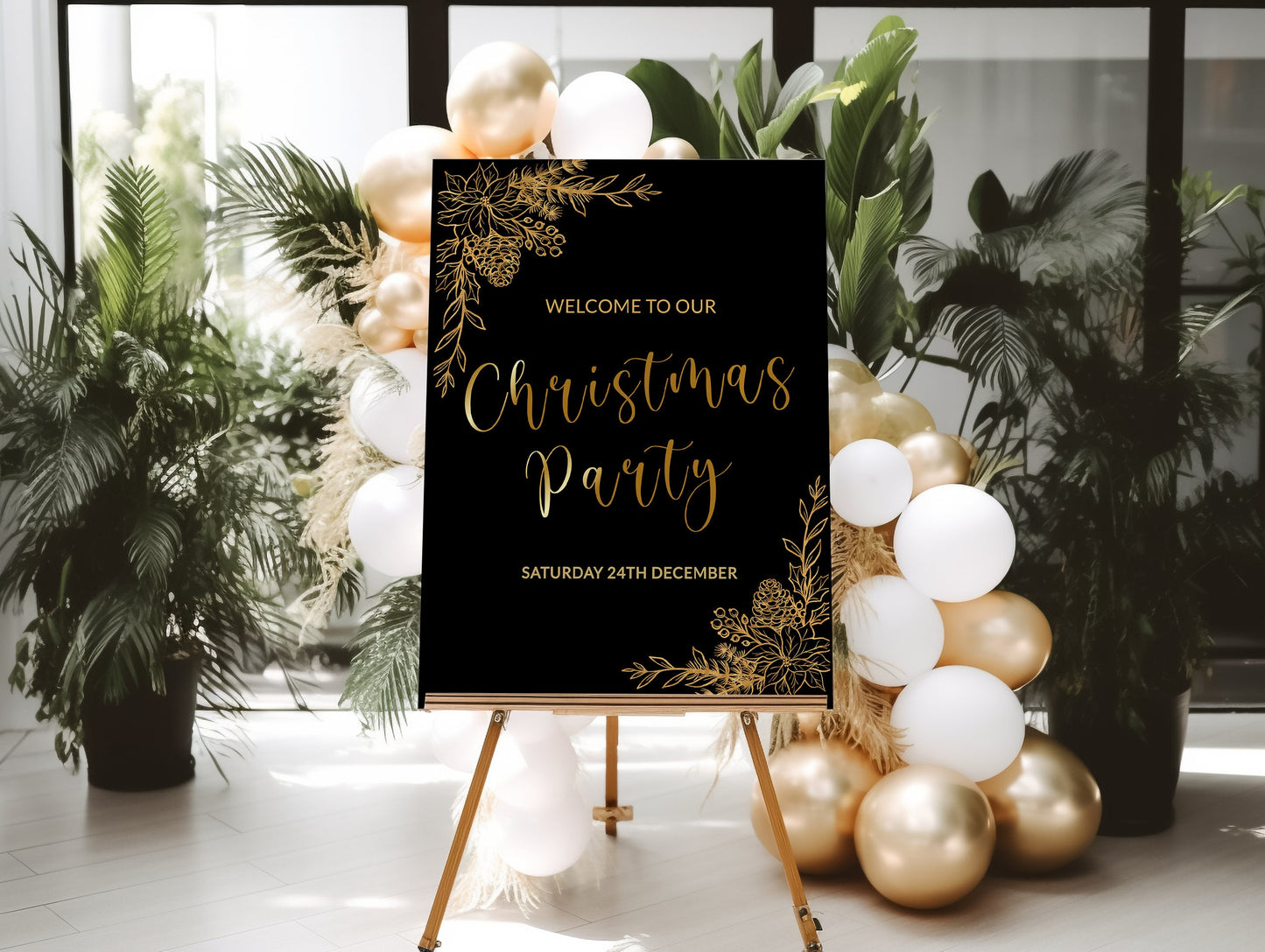 Black gold Christmas party bundle editable template, elegant gold letter holiday party instant download, modern adults invitation,XM018