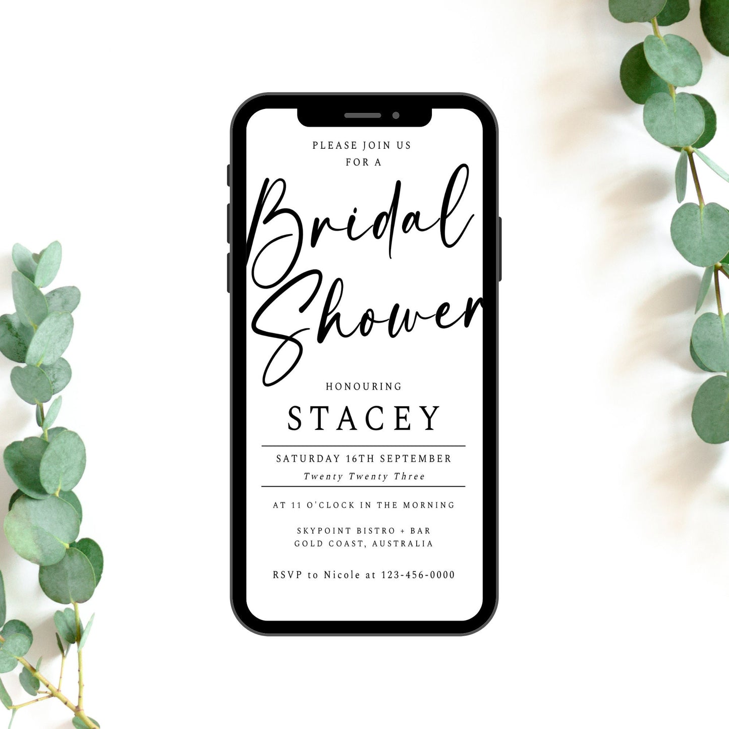 Modern Bridal Shower Minimal Invitation Template,Minimalist Bridal Editable Invite, Wedding Shower,Edit with TEMPLETT, 4x6, 5x7, evite WM001