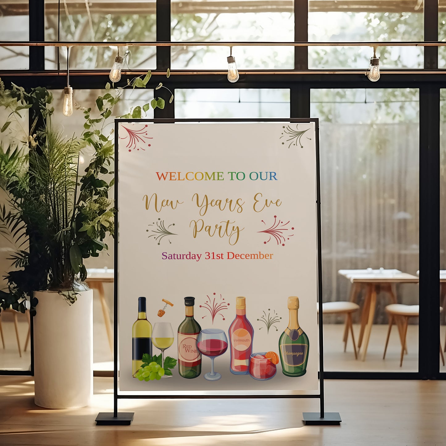 Editable Colorful New Year Cocktails Party Bundle , DIY Printables for a Vibrant Celebration, Festive NYE Invitations, Welcome sign, XM022