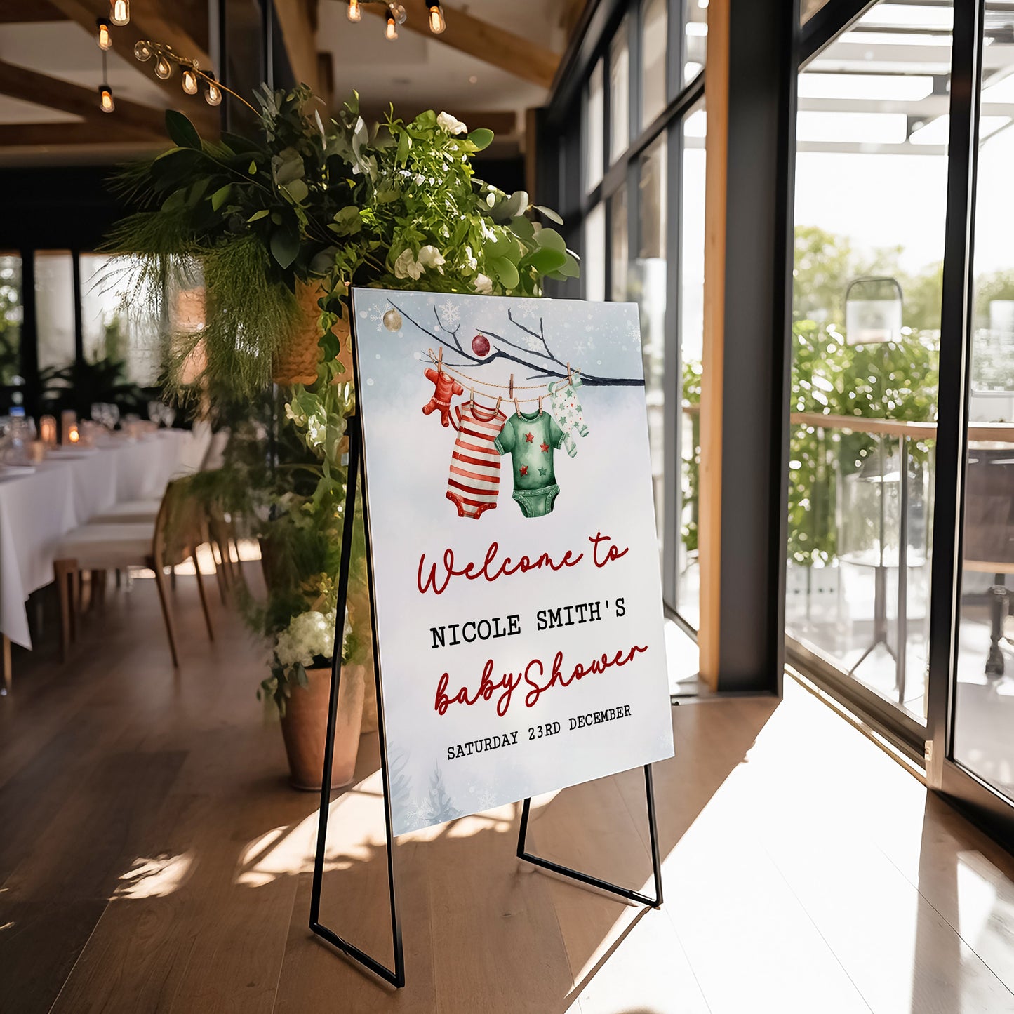 A merry little baby shower welcome sign customisable template, Christmas Winter baby, Santa Baby shower, Edit with TEMPLETT, XM013