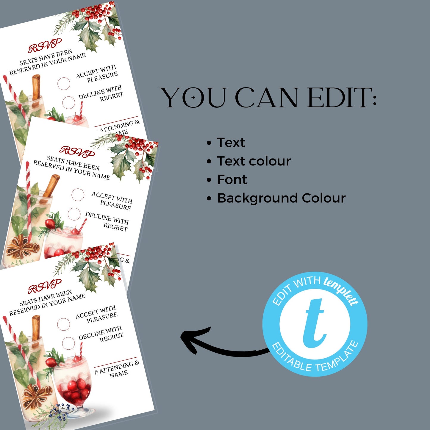 2024 New Year Cocktail Party RSVP instant download, Holiday Party RSVP card, Edit with TEMPLETT, Cheers to the New Year, XM0019