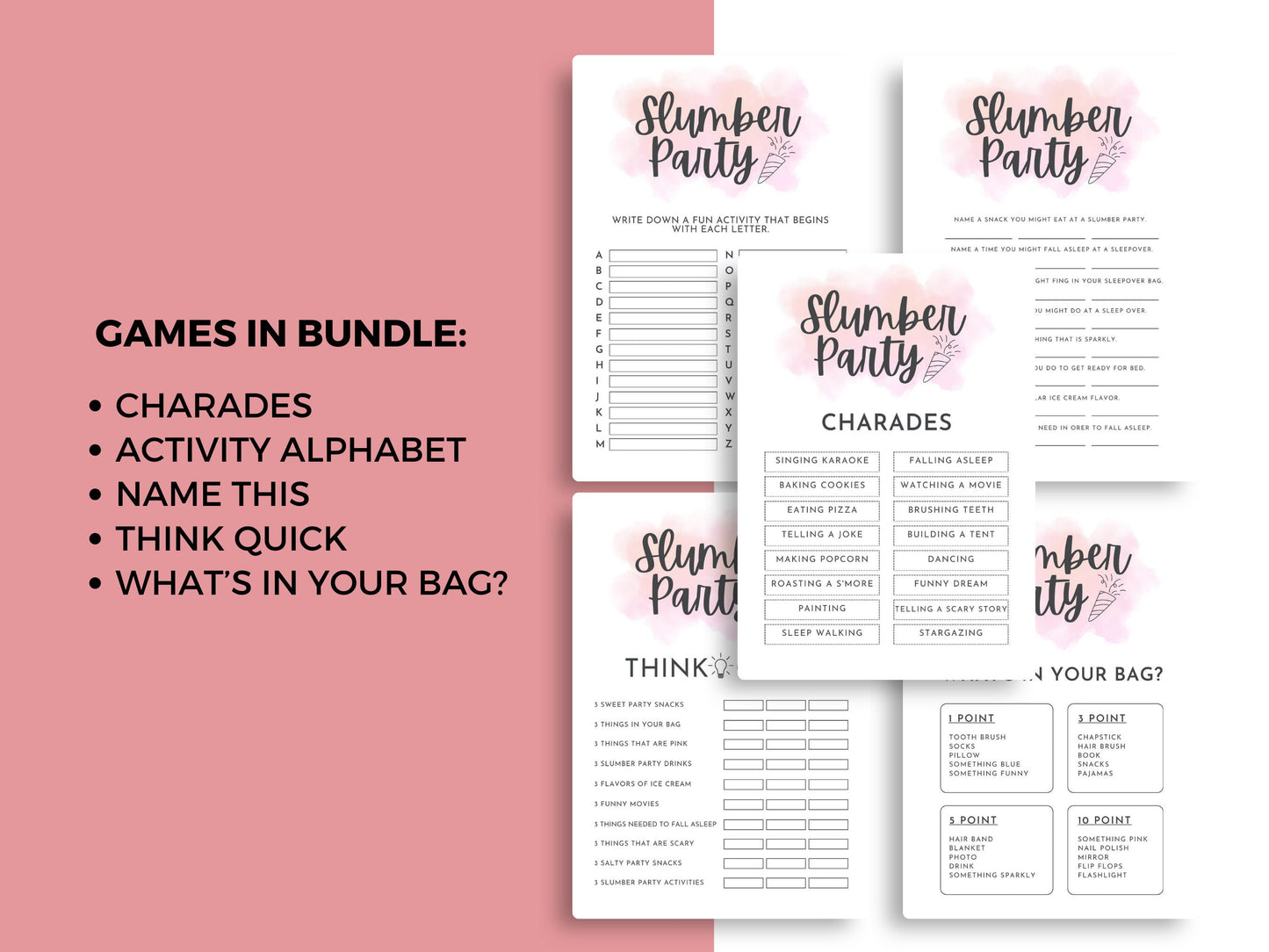 20 sleepover party games, Printable Game Girl Slumber Party, Teen Birthday Games, Pajama Party Instant Download, Birthday Sleepover, PDF