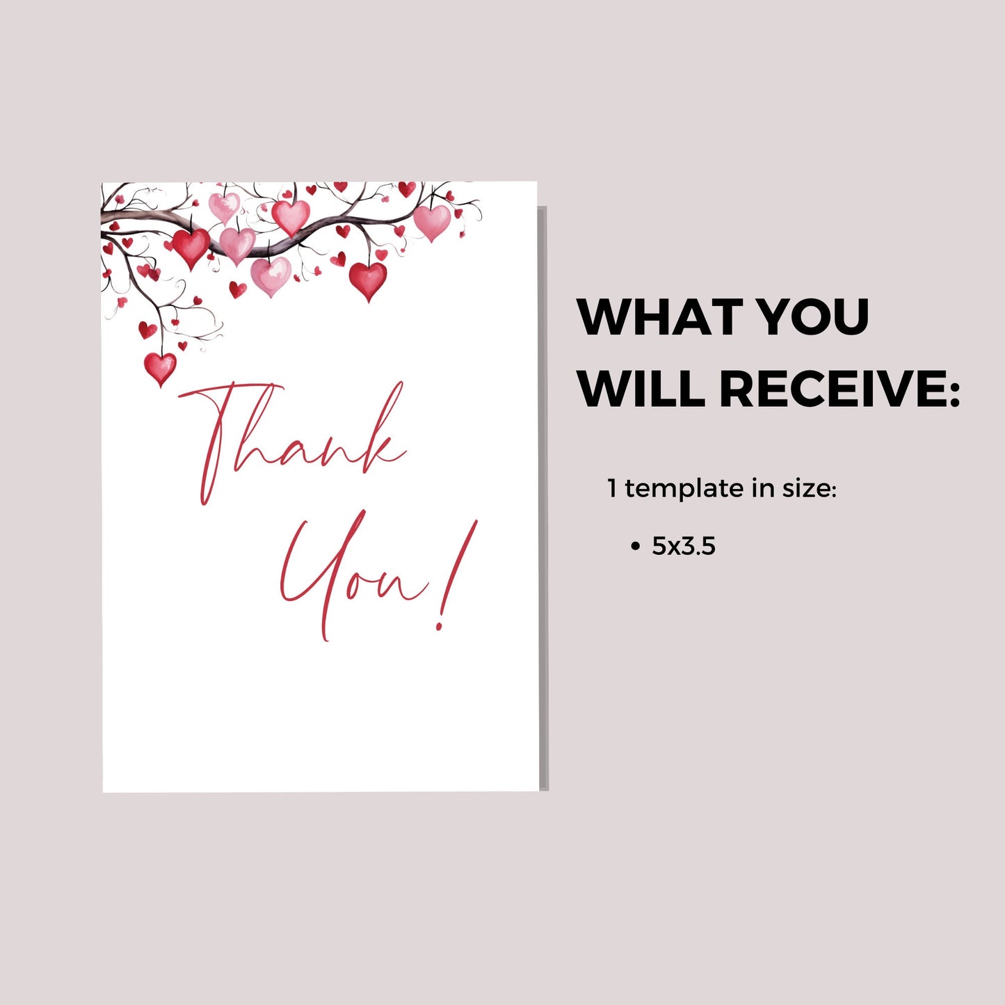 Pink heart leaves Valentines baby shower Thank you card, Little Sweetheart Valentines Day editable template, Instant Download, VB001