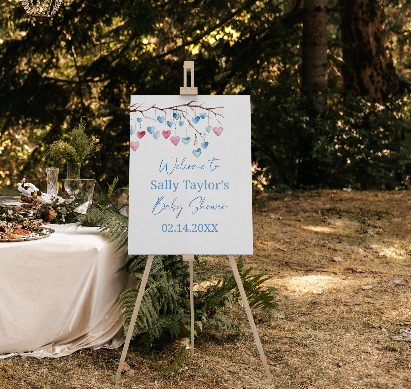 Valentines boy baby shower welcome sign, Little Sweetheart Valentines Day editable template, Blue tree heart leaves Instant Download, VB002
