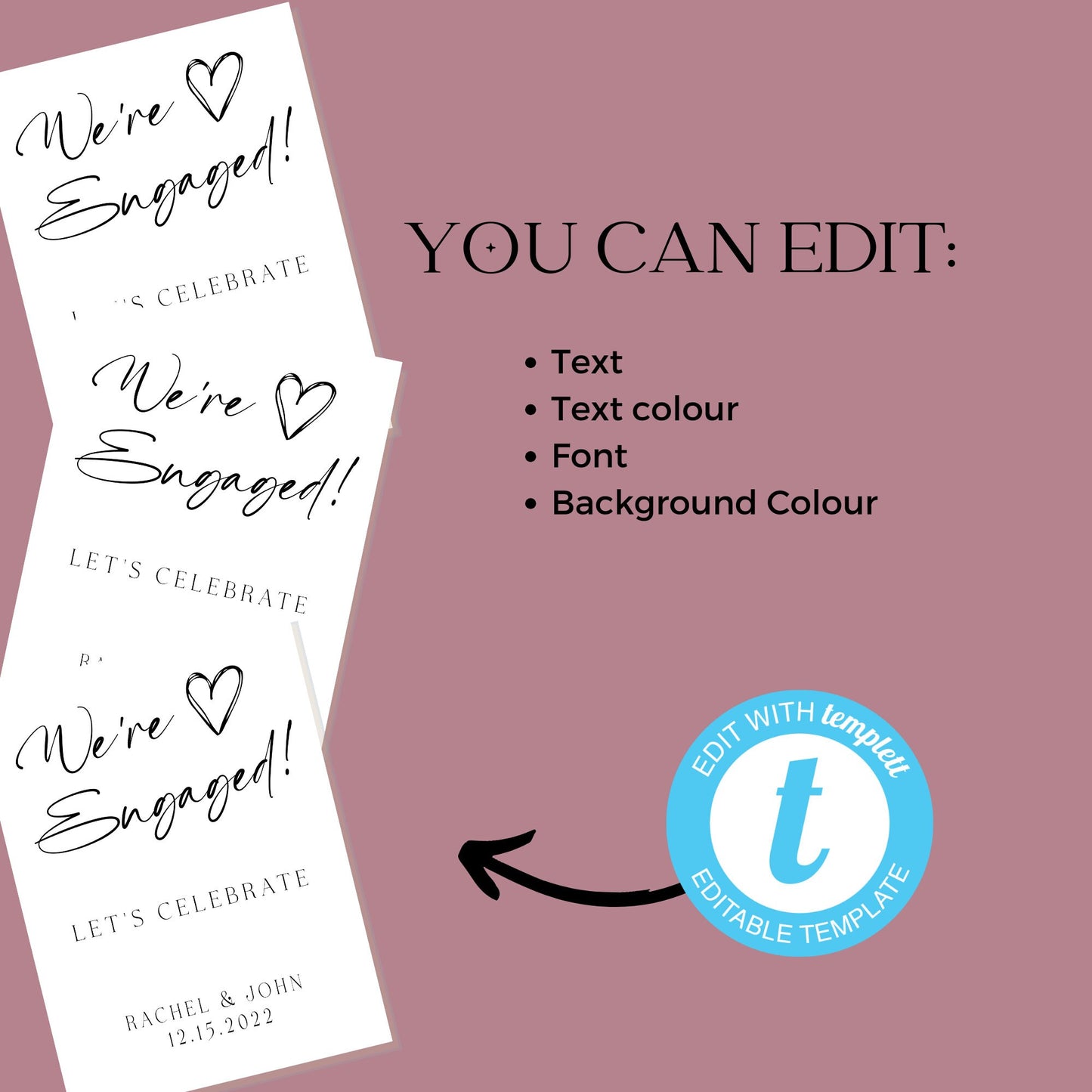Engagement Party Sign, Wedding Engagement Sign, Print Yourself, Printable, Digital file, We're Engaged Sign, PDF Engagement, Minimal, Modern