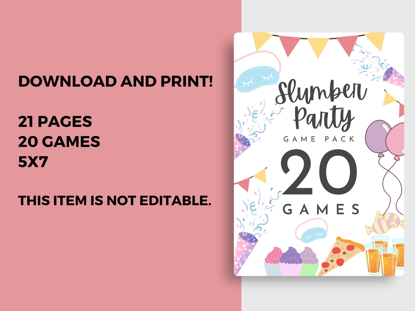 20 sleepover party games, Printable Game Girl Slumber Party, Teen Birthday Games, Pajama Party Instant Download, Birthday Sleepover, PDF