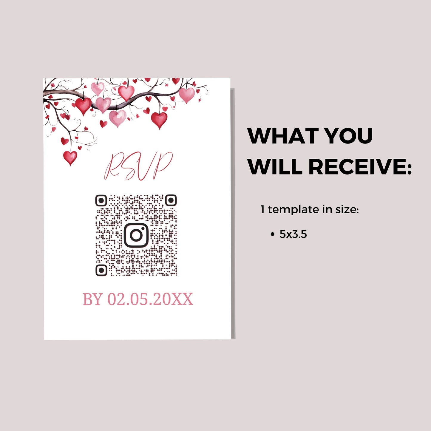 Pink hearts Valentines baby shower RSVP card with QR Code, Little Sweetheart Valentines Day editable template, Instant Download, VB001