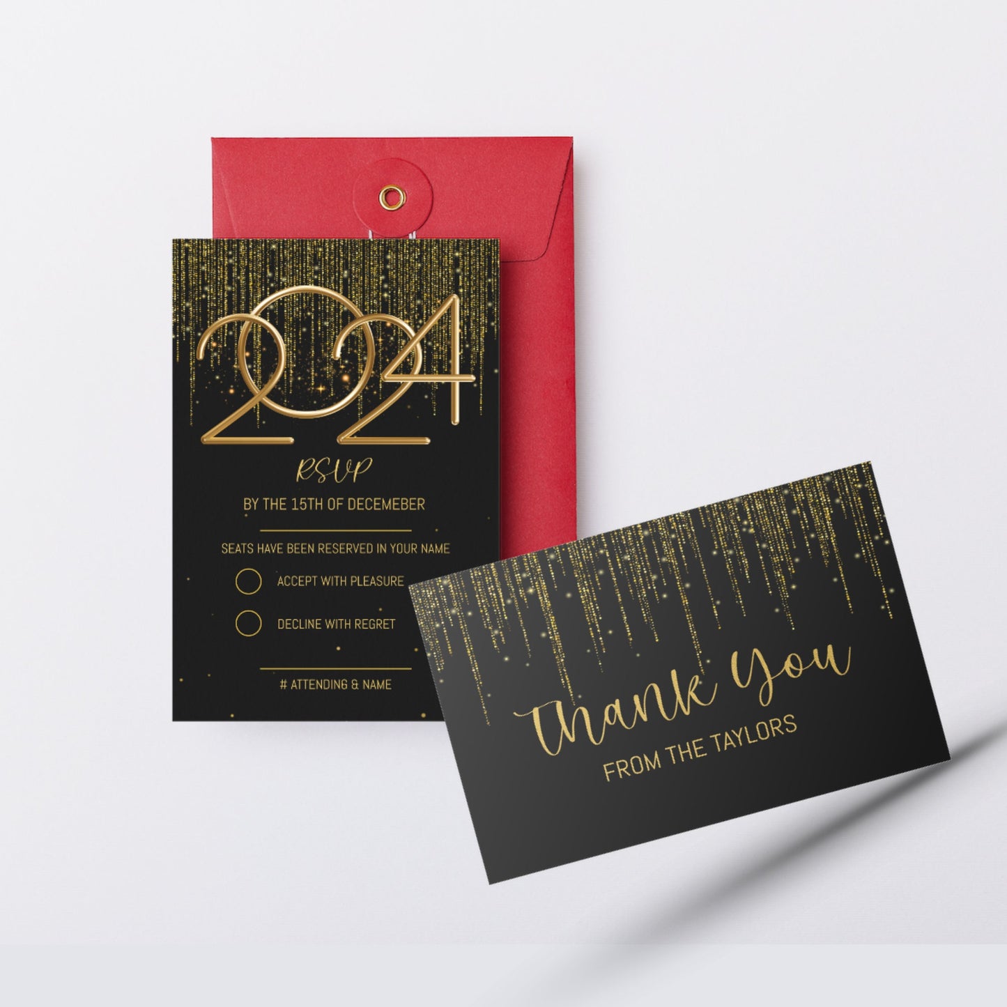 2024 Black and gold New Year Party invitation editable template ultimate bundle , elegant gold letter New Years Eve Evite instant download,