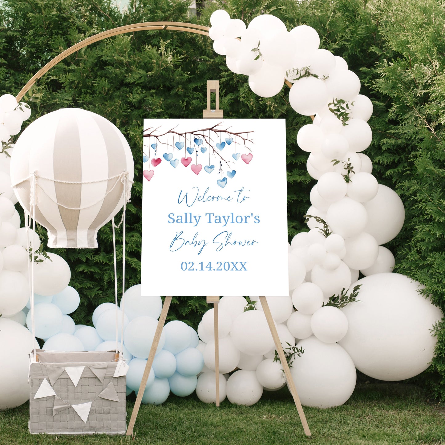 Valentines boy baby shower welcome sign, Little Sweetheart Valentines Day editable template, Blue tree heart leaves Instant Download, VB002