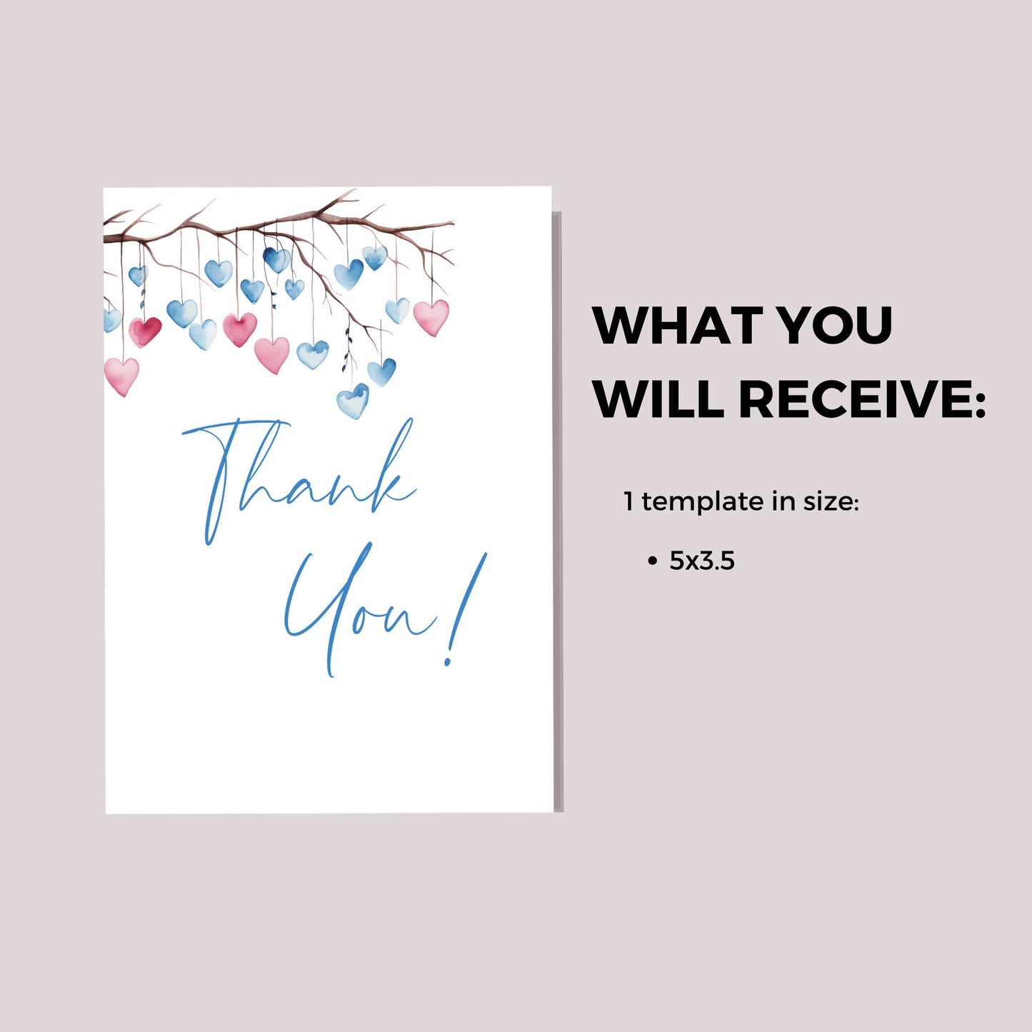 Blue heart leaves Valentines baby shower Thank you card, Little Sweetheart Valentines Day editable template, Instant Download, VB002