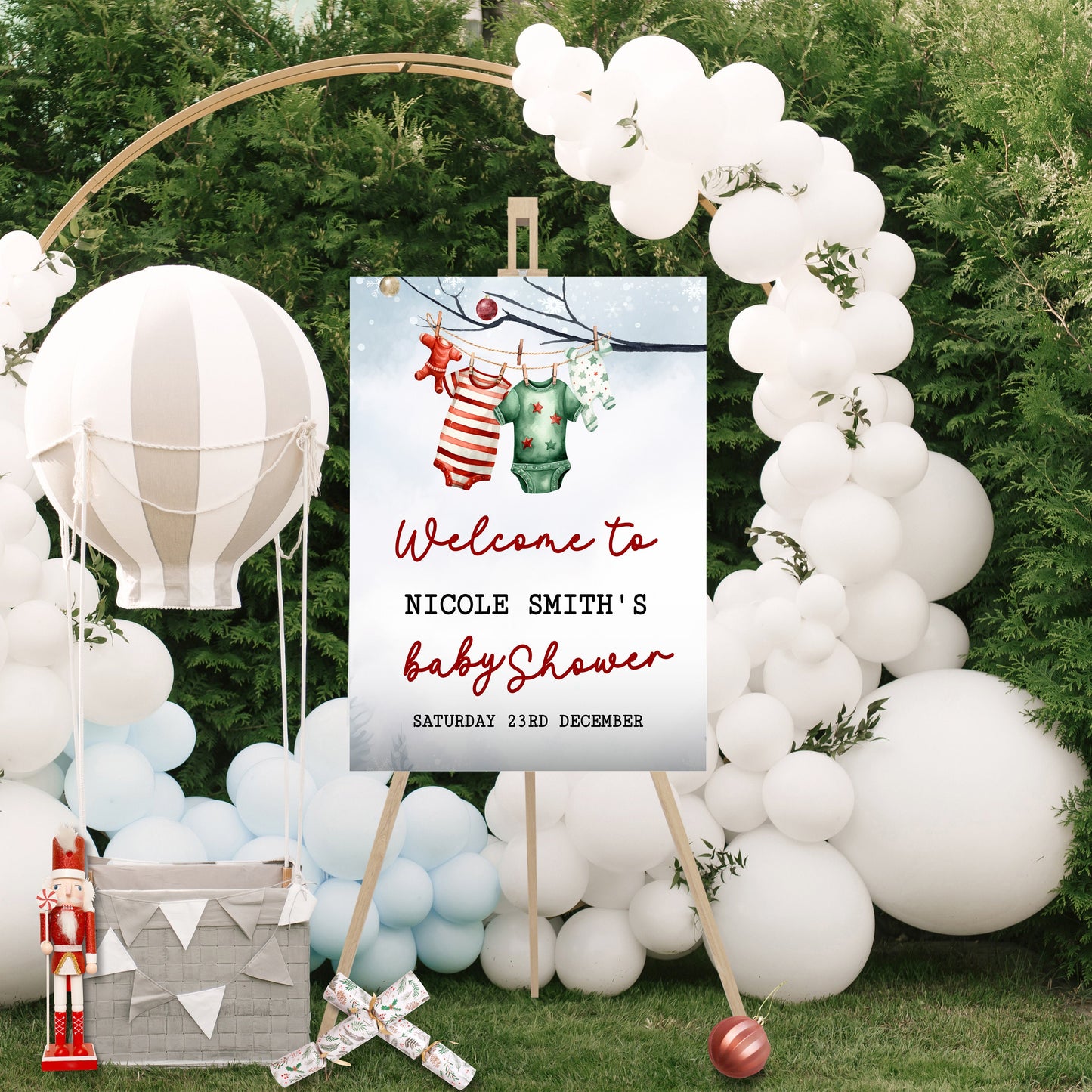 A merry little baby shower bundle customisable template, Christmas Winter baby, Santa Baby shower, Edit with TEMPLETT, winter baby, XM013