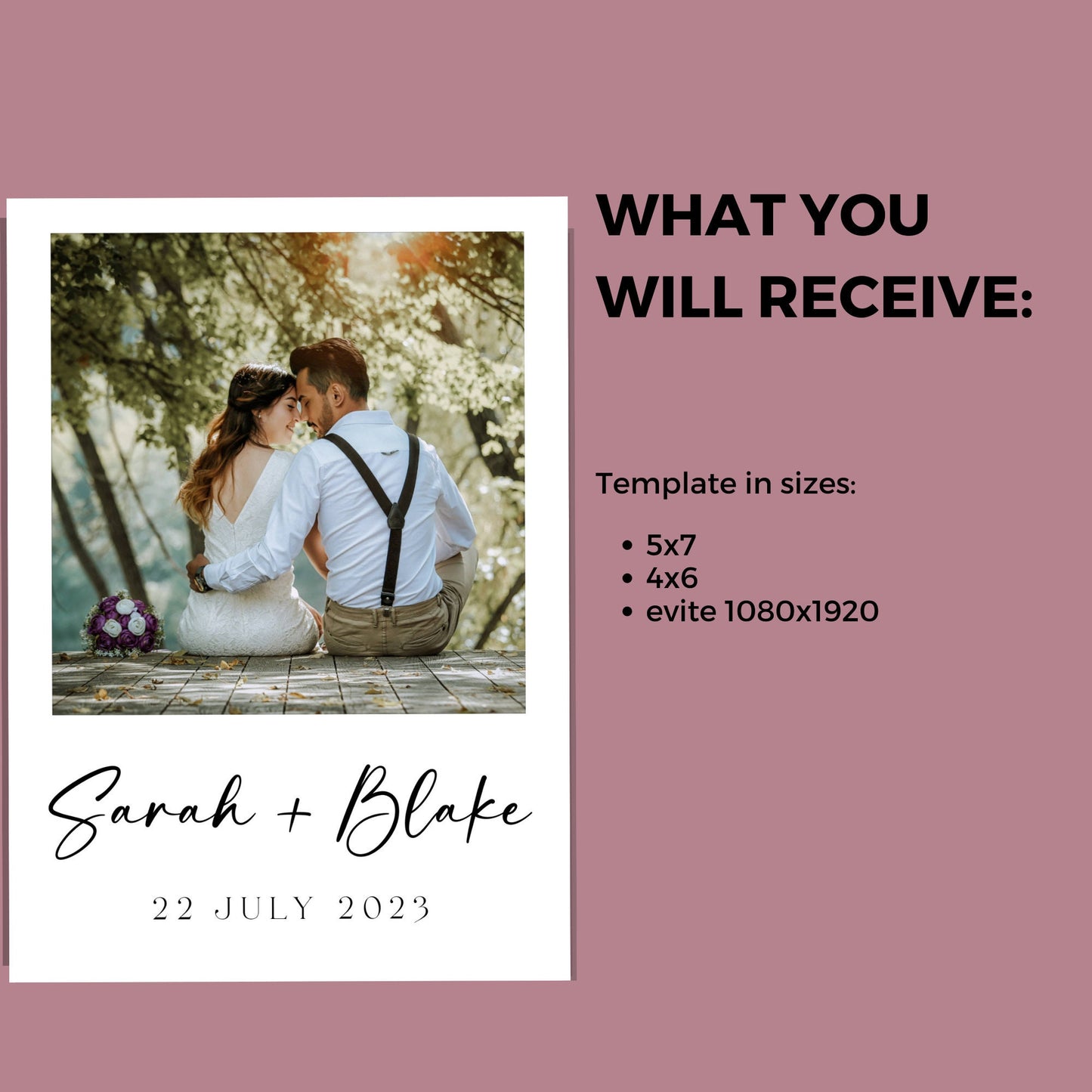 Photo Wedding Invitation, Photo Invite,2 Sided Wedding Invite, Custom Wedding Invitation, Print Yourself, Digital file, Minimal, Modern