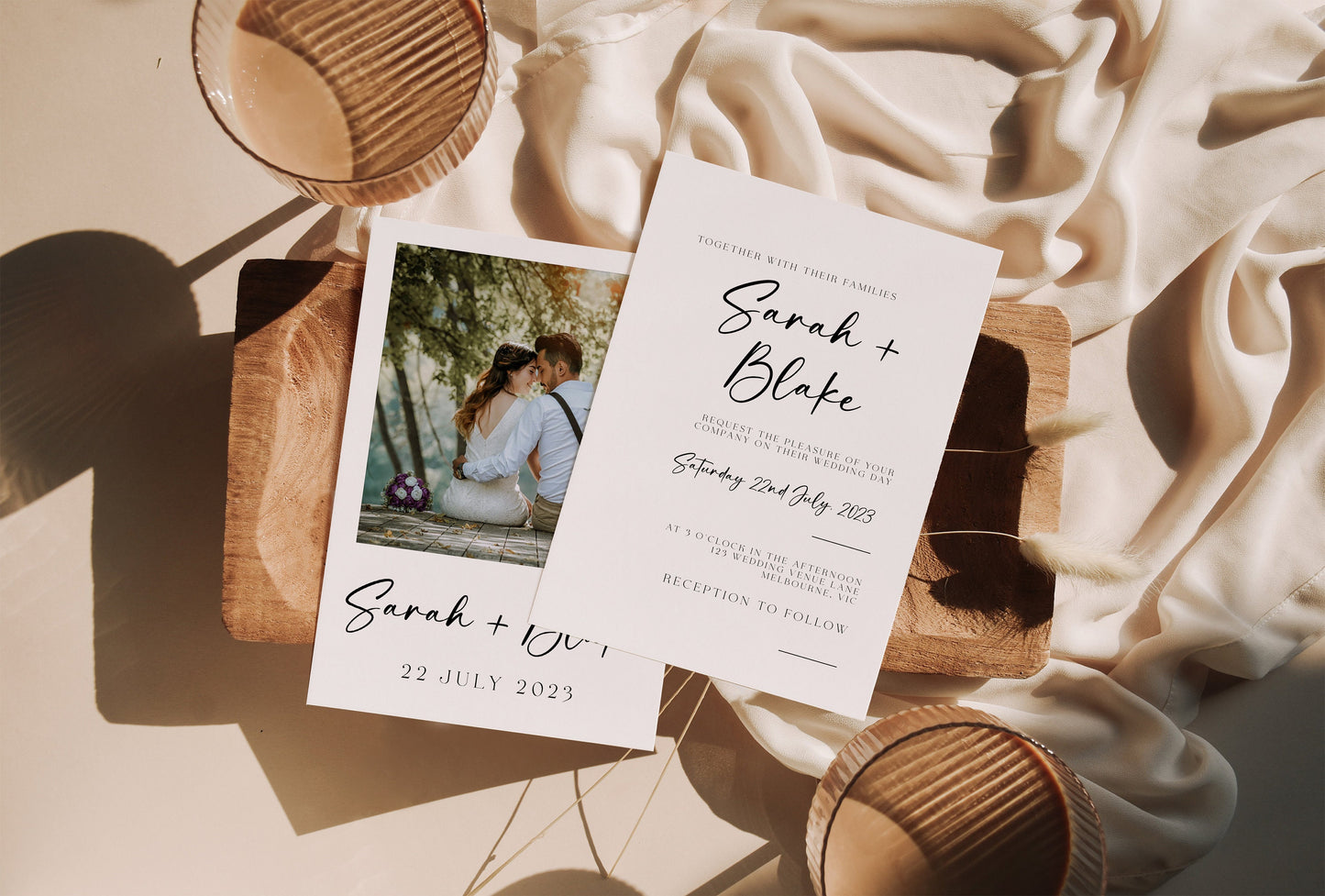 Photo Wedding Invitation, Photo Invite,2 Sided Wedding Invite, Custom Wedding Invitation, Print Yourself, Digital file, Minimal, Modern