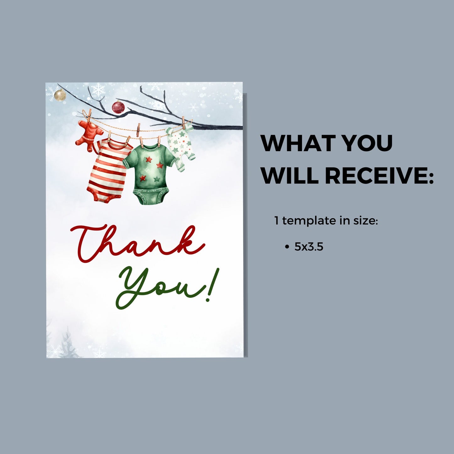 A merry little baby shower Thank you card printable template, Winter baby shower custom card, Santa Baby, Edit with TEMPLETT, XM013