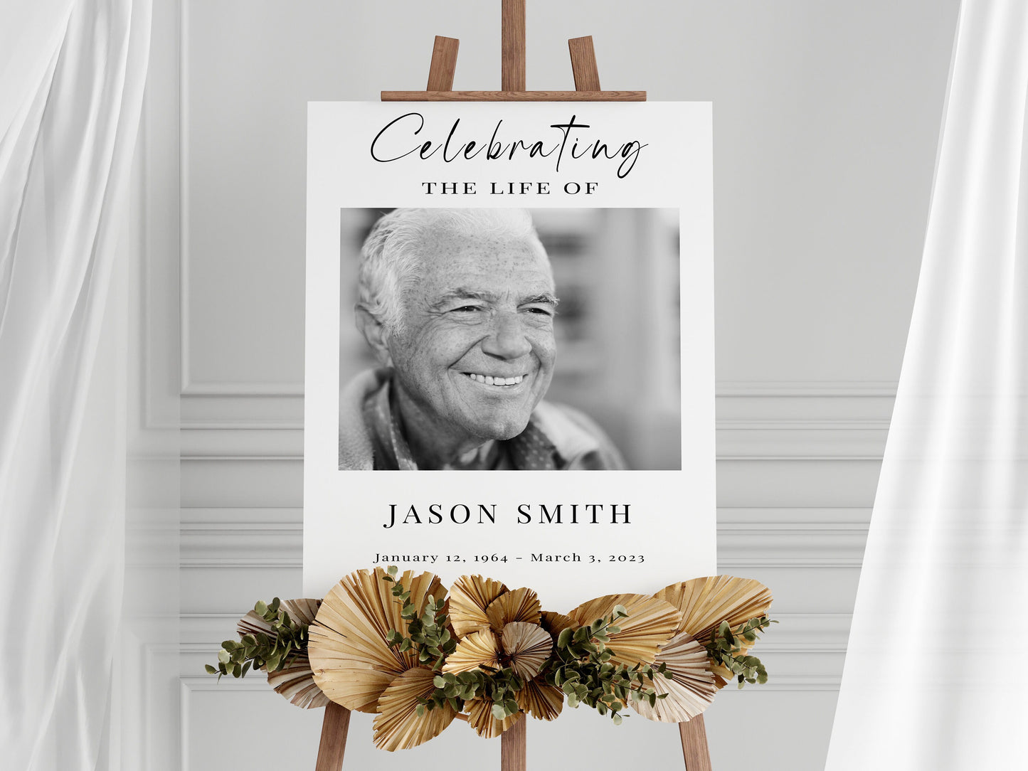 Editable Funeral Welcome Sign, Celebrating the Life Poster, Obituary Photo Memorial Service Poster, Printable, Edit with TEMPLETT, FS001
