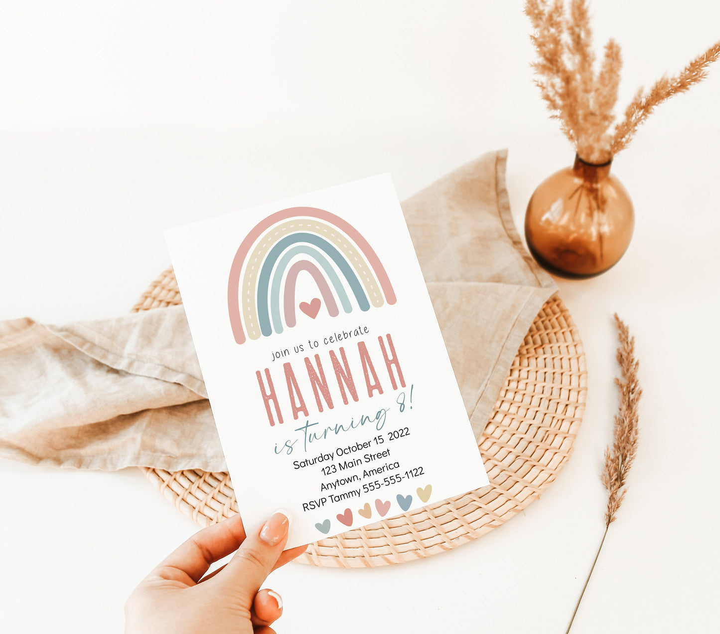 Editable ANY AGE Boho Rainbow Birthday Invitation Girl Hippie Earthy Boho Rainbow Party Invite Template Instant Download, Birthday Girl