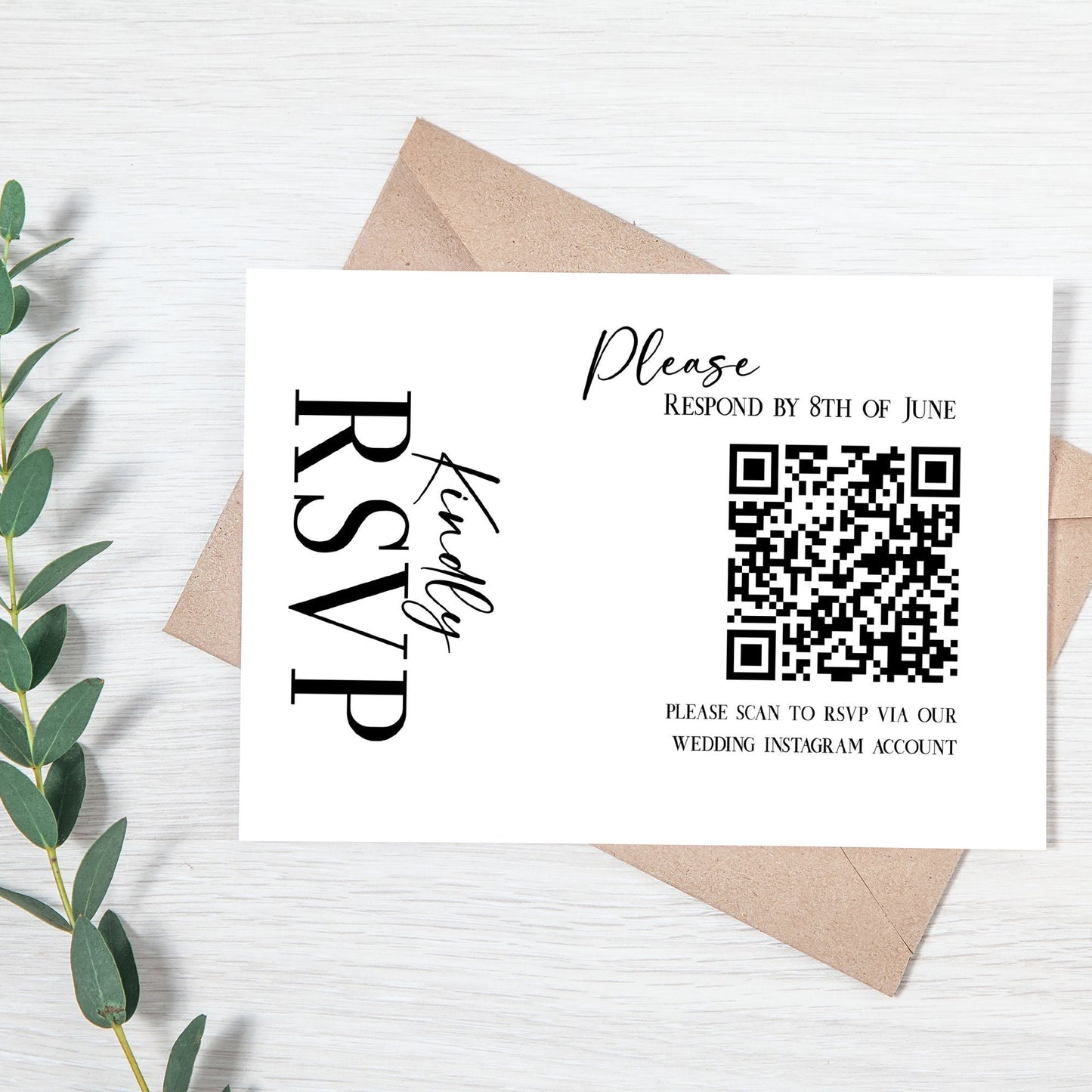 Modern QR Code RSVP Card, Wedding response card, Minimalist reply card, cusomtizable template, Romantic minimal design rsvp card, Party rsvp