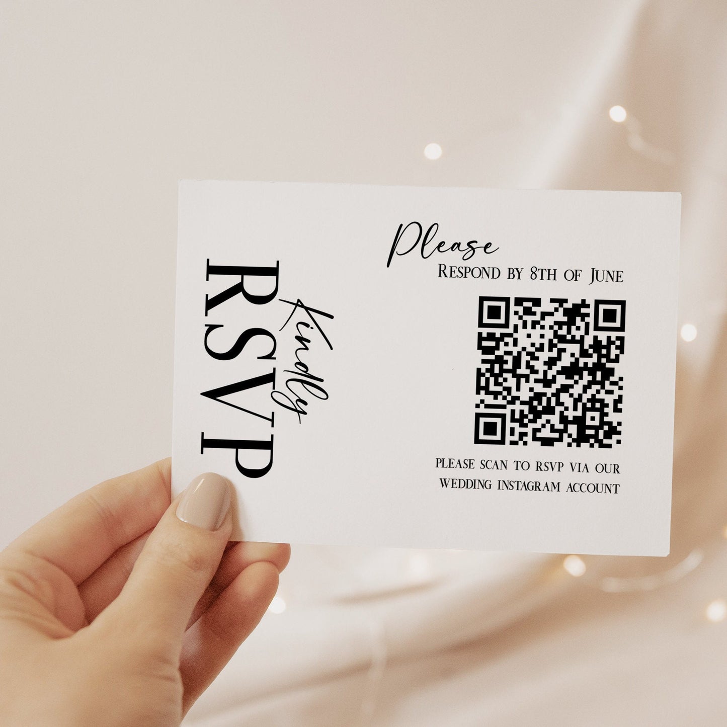 Modern QR Code RSVP Card, Wedding response card, Minimalist reply card, cusomtizable template, Romantic minimal design rsvp card, Party rsvp