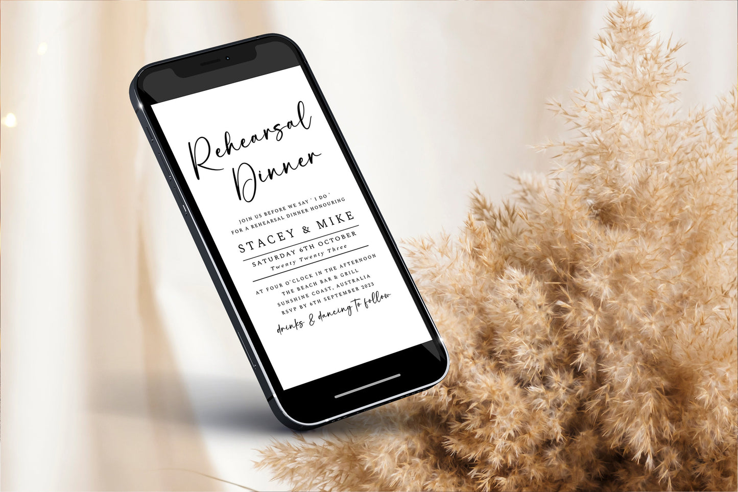 Modern Minimal Rehearsal Dinner Invitation Template,Minimalist Digital Dinner invite,Editable Invite,Edit with TEMPLETT,4x6,5x7, Evite WM001