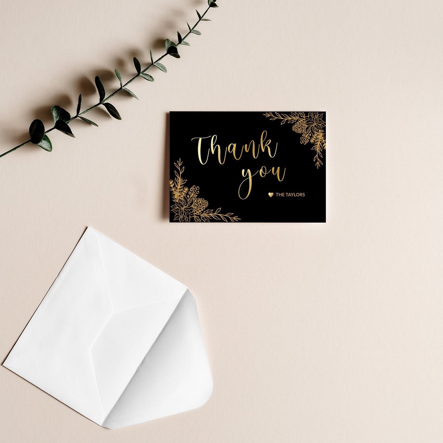 Black gold Christmas party thank you card editable template, elegant gold letter holiday party instant download, modern adult party, XM018