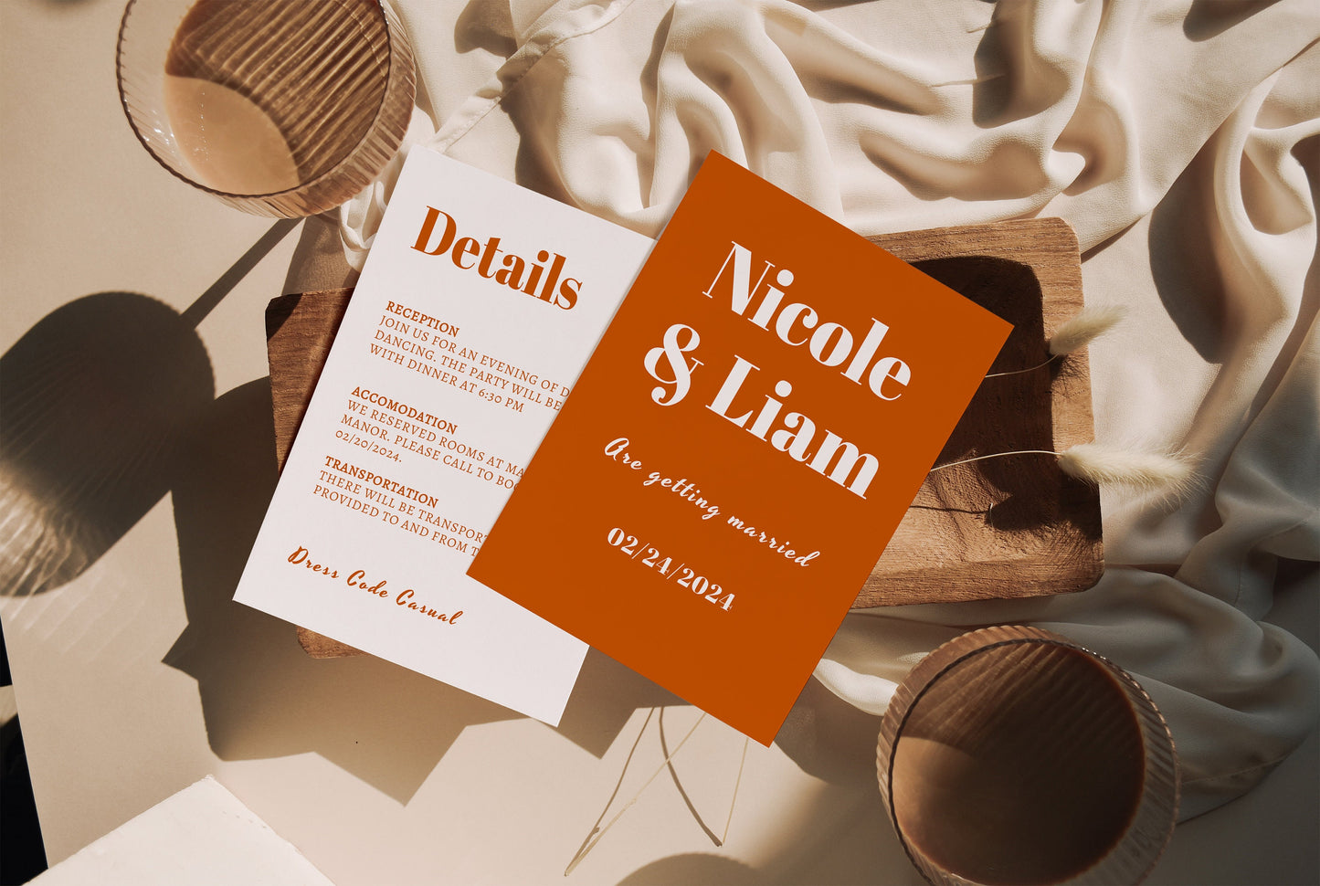 Burnt Orange Retro Wedding Template Bundle, Modern Minimalist Editable Invite, Bold color, Edit with TEMPLETT, 4x6, 5x7, Evite, sign, BW001