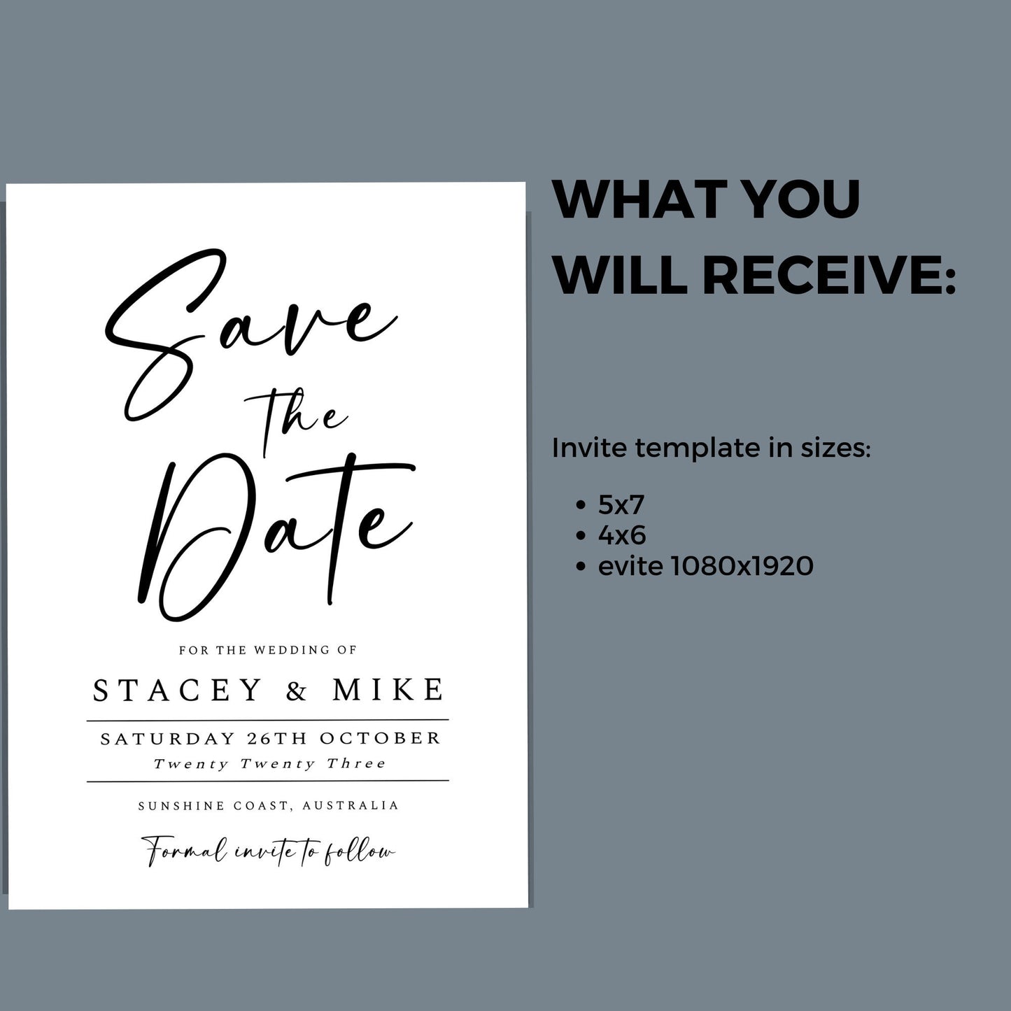 Modern Minimal Save The Date Invitation Template,Minimalist Bridal Editable Invite, Save the Date,Edit with TEMPLETT, 4x6, 5x7, Evite WM001