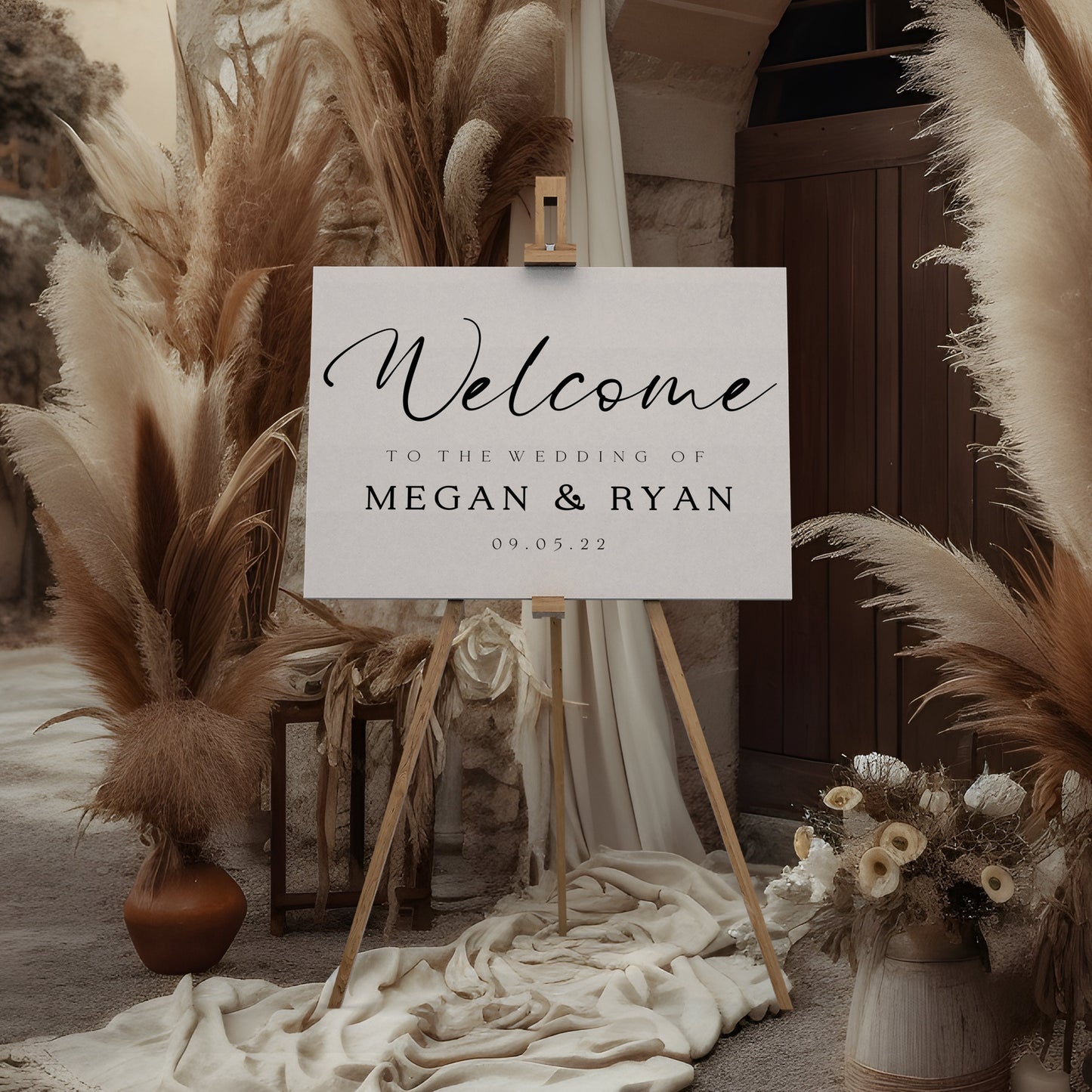 Beautiful large wedding welcome sign, editable script font wedding template, Stunning minimalist modern bridal decorations, Print at home