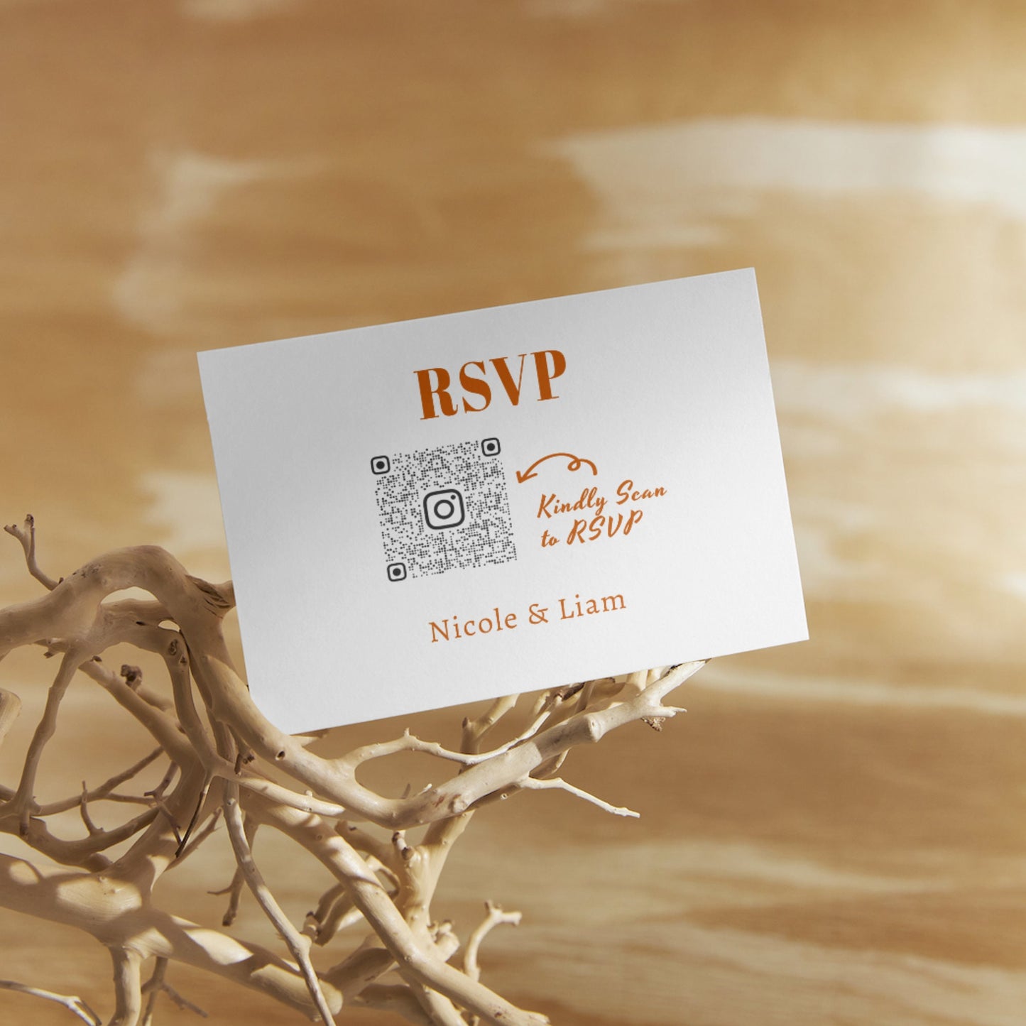 Retro Burnt Orange Wedding RSVP card with QR Code Template ,Modern Minimalist Editable, Bold color, Edit with TEMPLETT, fall wedding, BW001