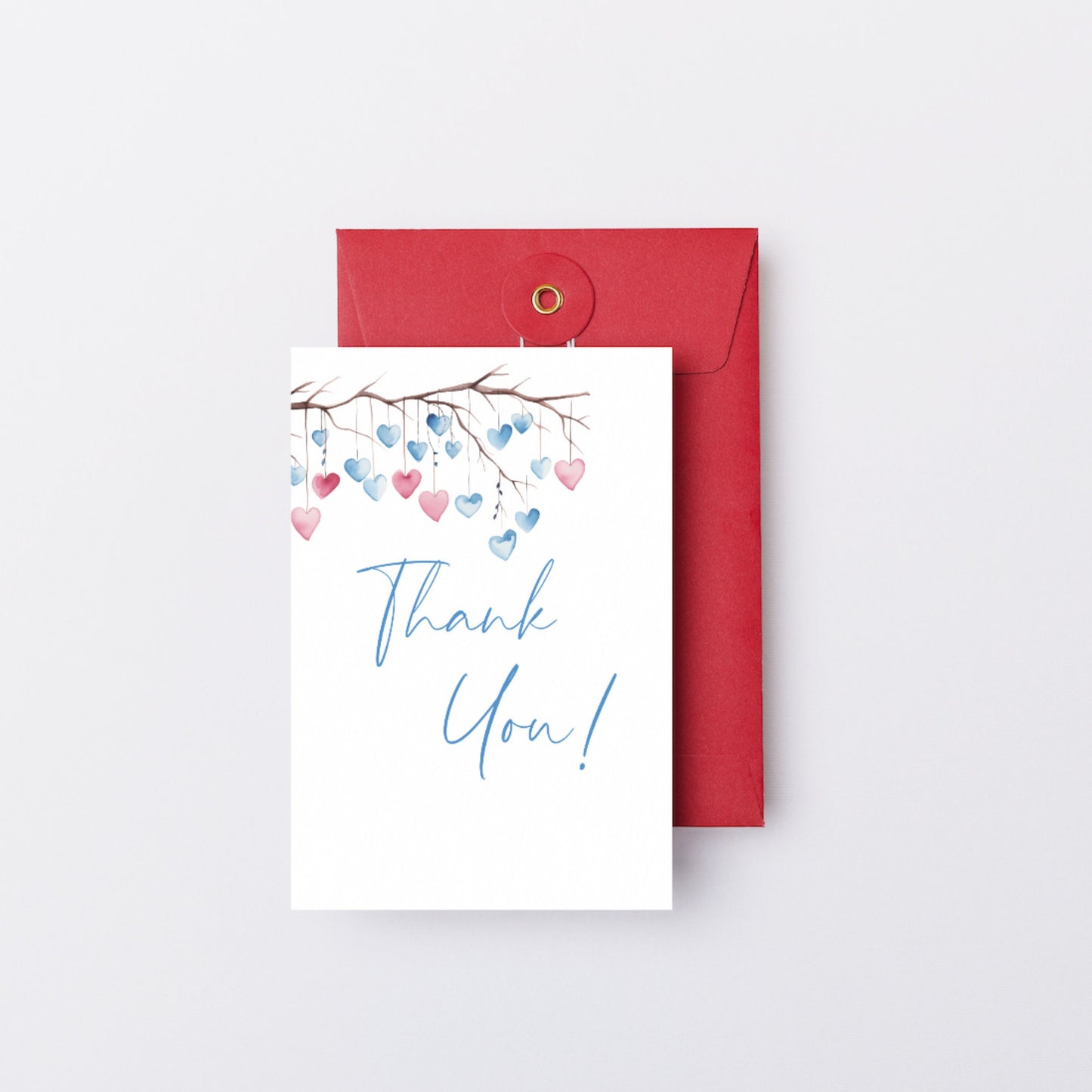 Blue heart leaves Valentines baby shower Thank you card, Little Sweetheart Valentines Day editable template, Instant Download,  VB002