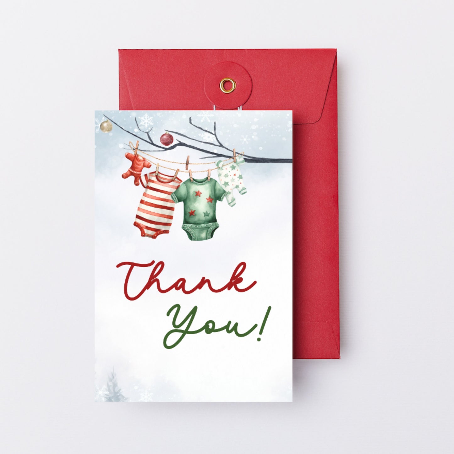 A merry little baby shower Thank you card printable template, Winter baby shower custom card, Santa Baby, Edit with TEMPLETT,  XM013