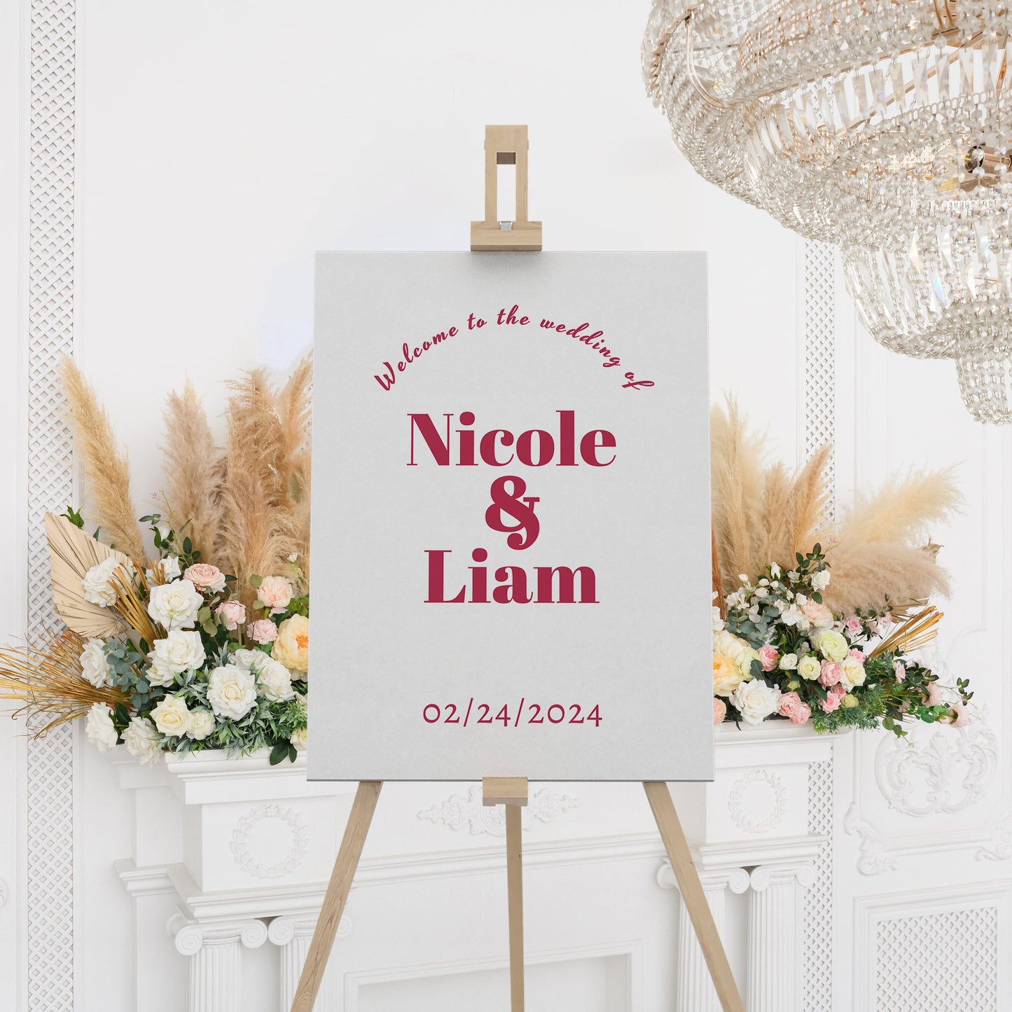 Bold Viva Magenta Wedding Welcome Sign Template, Modern Minimalist Editable Large Sign Details Invite, orange, Edit with TEMPLETT, BW003