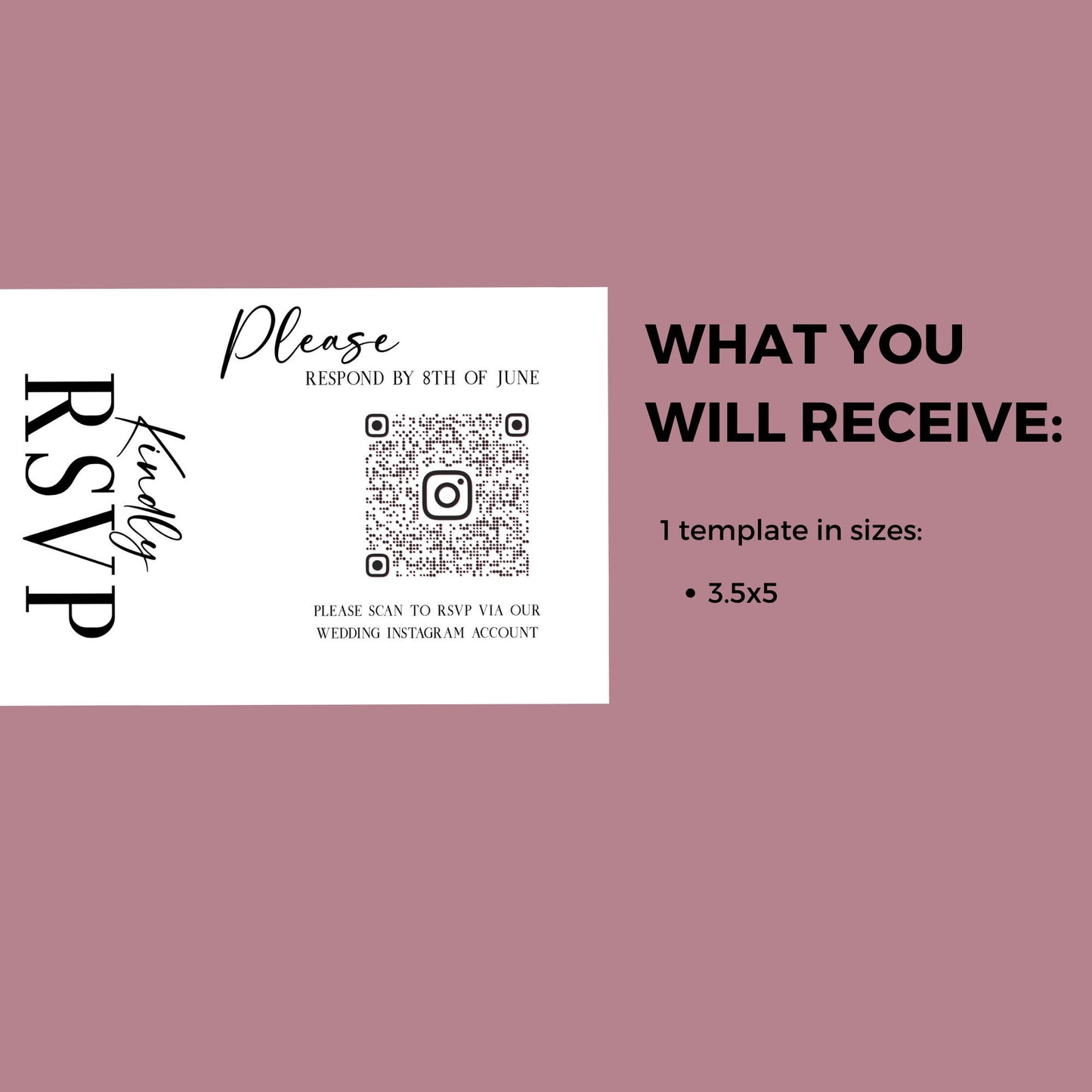 Modern QR Code RSVP Card, Wedding response card, Minimalist reply card, cusomtizable template, Romantic minimal design rsvp card, Party rsvp