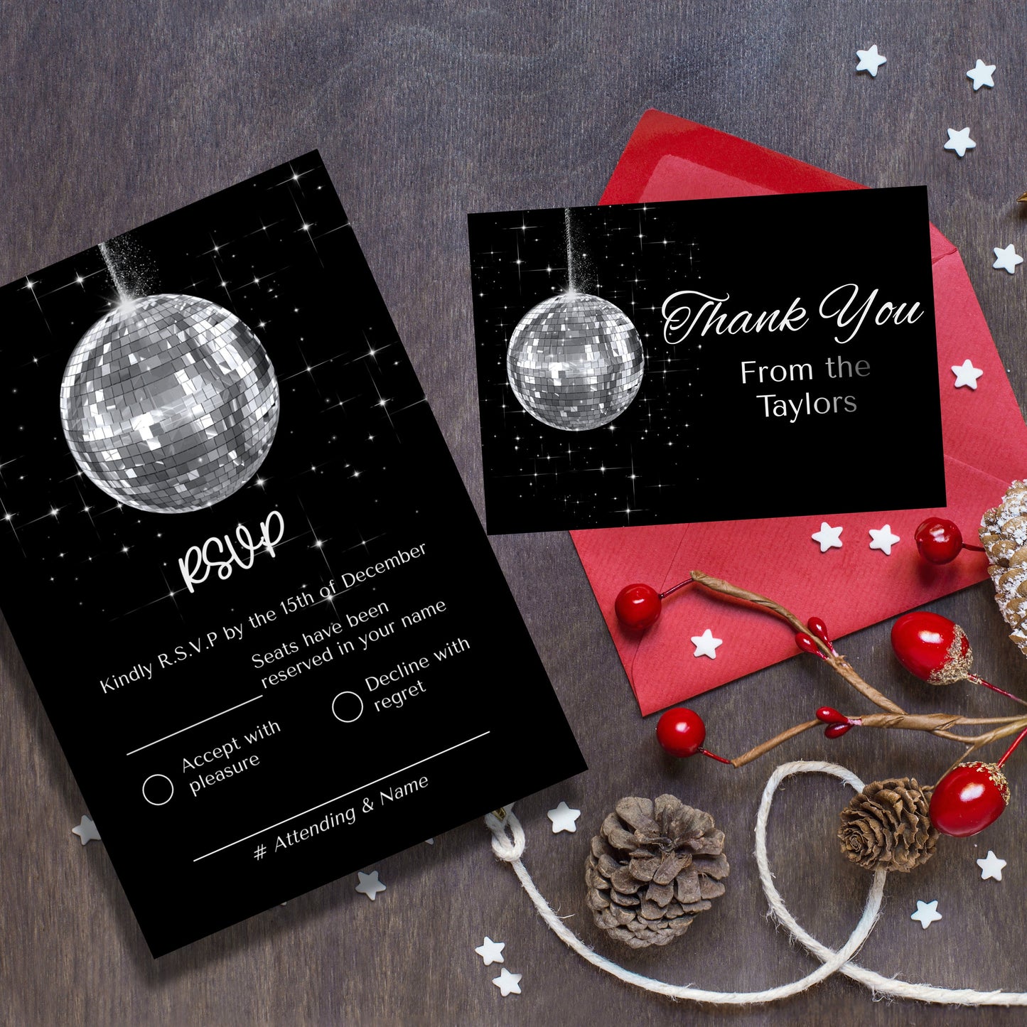 New Years Eve disco ball party bundle instant download, Editable holiday disco mirror ball, Edit with TEMPLETT, New Years Party, XM021