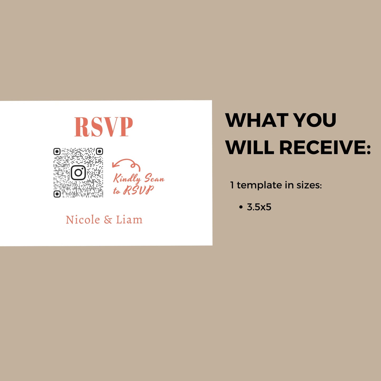 RSVP Card with QR Code Bold Retro Terracotta Wedding Template, Modern Minimalist Editable Details, orange, Edit with TEMPLETT, 5x3.5, BW002