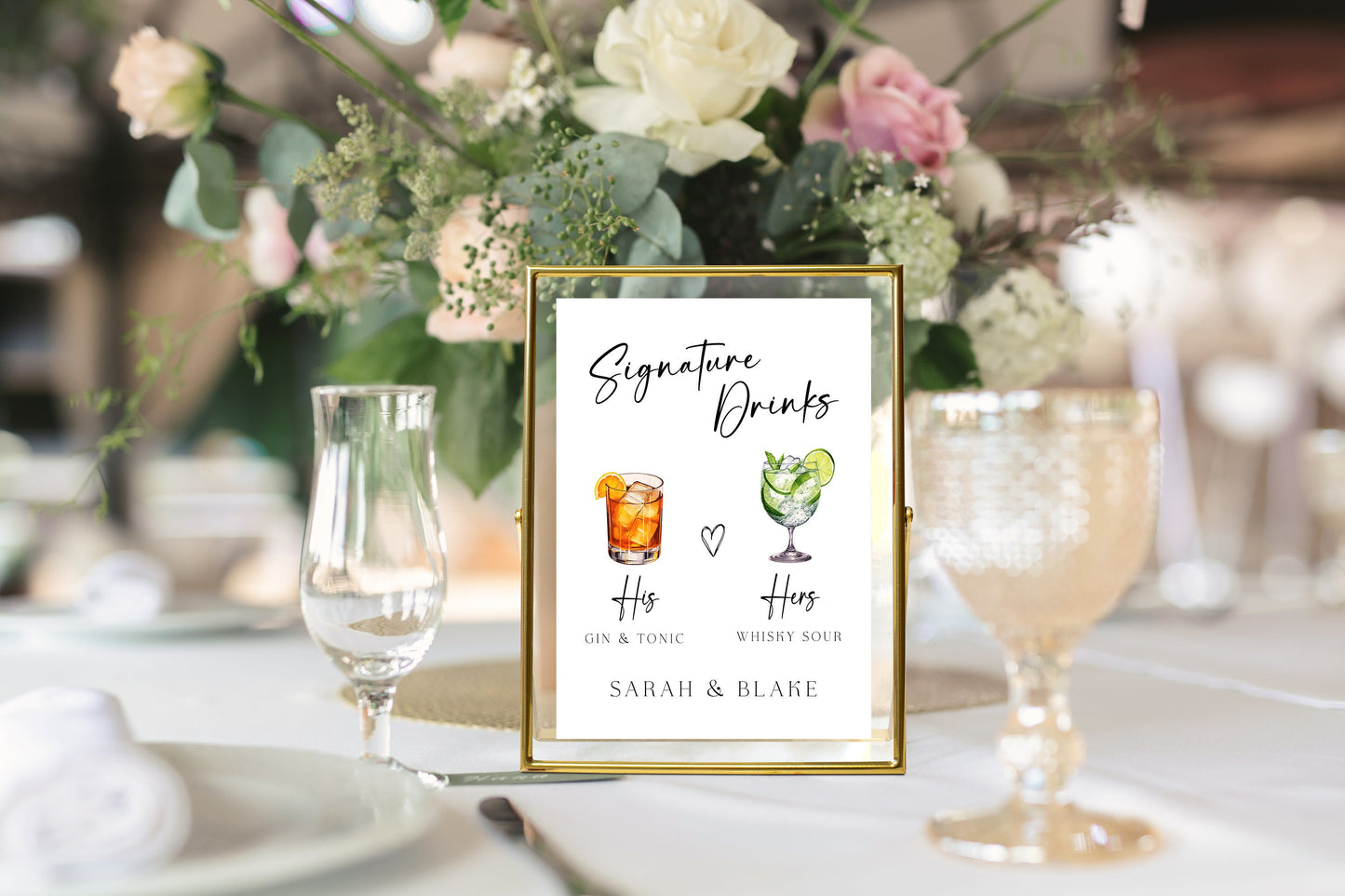 Signature Drinks Bar Menu - Editable Wedding Sign - Customizable His and Hers Cocktail Menu - Printable Wedding Drink Sign Digital Download