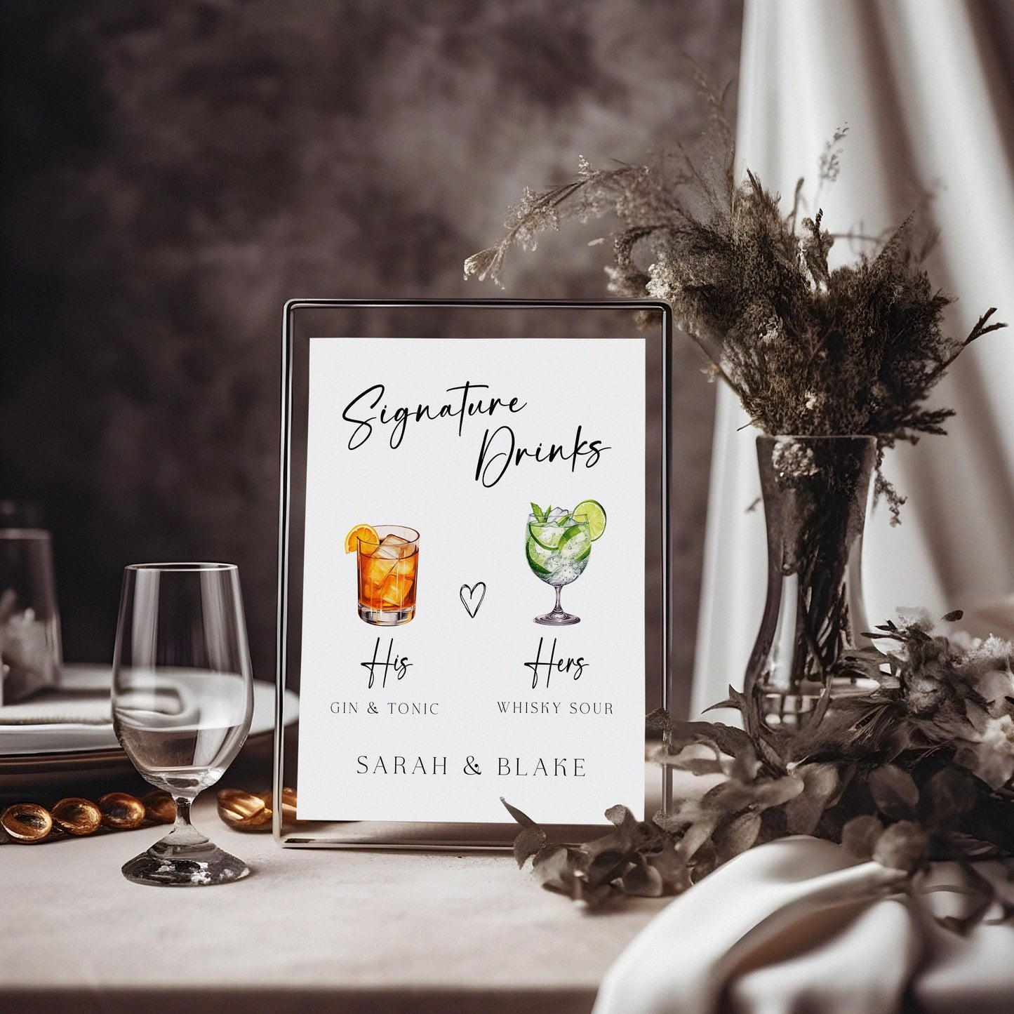 Signature Drinks Bar Menu - Editable Wedding Sign - Customizable His and Hers Cocktail Menu - Printable Wedding Drink Sign Digital Download